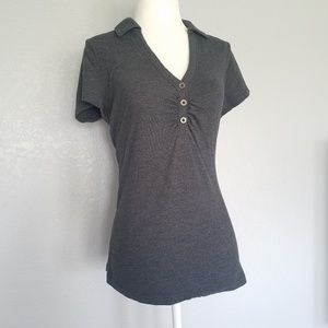 Grey Half Button Collared Tee